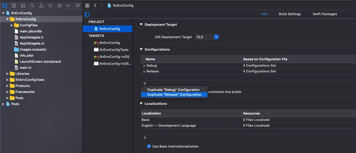 Example of duplicated Release build configuration