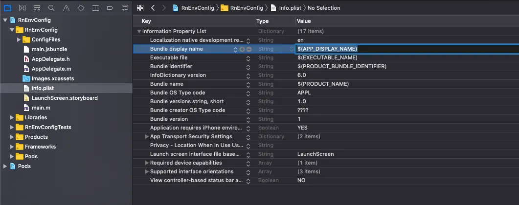 Example of Info.plist file being updated